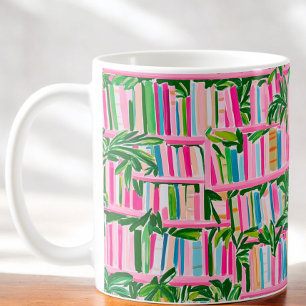 Taza De Café Estuche de biblioteca rosa preppy tropical