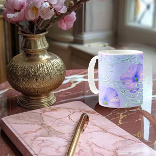 Taza De Café Estuche elegante para teléfono con flores moradas 