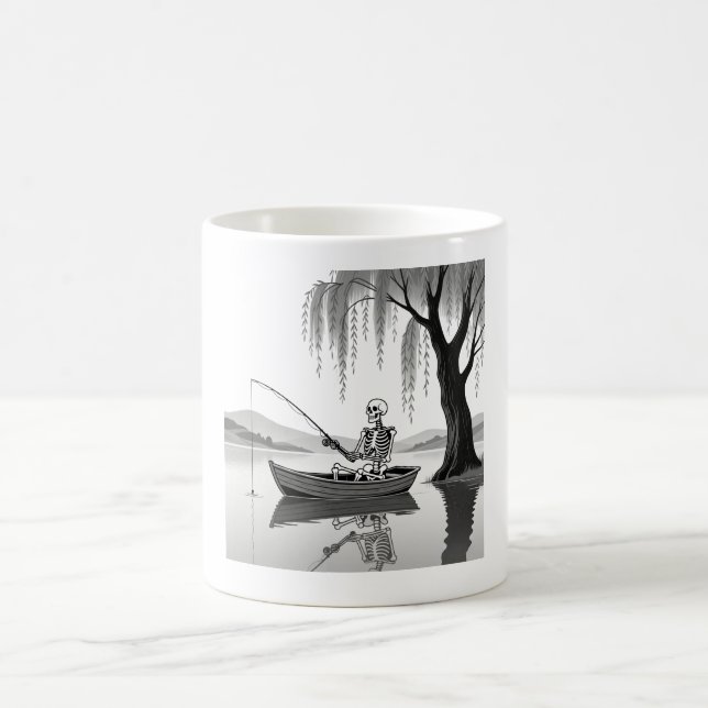 Taza De Café Eternal Patience Skeleton Fishing Zen Graphic Mug (Centro)