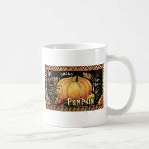 Taza De Café Etiqueta de Caja de Calabaza Dorada Vintage: Otoño