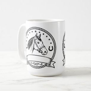 Taza De Café Etiqueta de insignia de caballo occidental