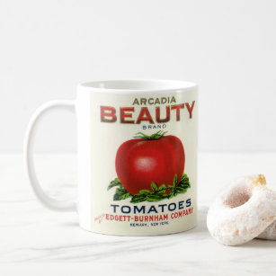 Taza De Café Etiqueta de la tasa de fruta de la cosecha, tomate
