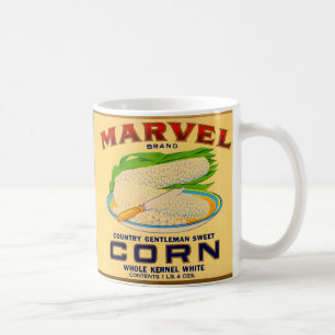 Taza De Café Etiqueta de maíz enlatado de Marvel en los años 30