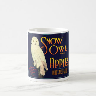 Taza De Café Etiqueta de manzanas de búho de nieve vintage
