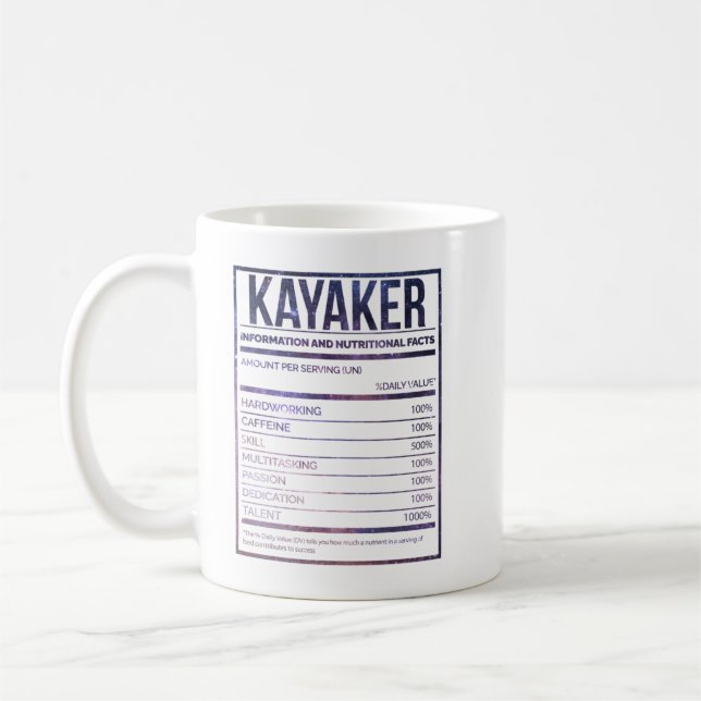 Taza De Café Etiqueta de nutrición kayak divertida (Izquierda)