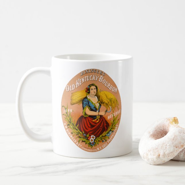 Taza De Café Etiqueta publicitaria de Whiskey, Circa 1860. (Con donut)