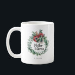 Taza De Café Eucalipto de flor roja madre del Groom<br><div class="desc">El diseño botánico de invierno incluye una corona de Boho eucalyptus con anémonas rojas burdeos profundas. Bride Maid está escrito en el centro. La fecha de su boda es la siguiente. También están disponibles para la novia, para la criada de honor, mi madre de la novia y el chica de...</div>