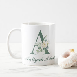 Taza De Café Eucalipto elegante y Personalizado Rosa Inicial A