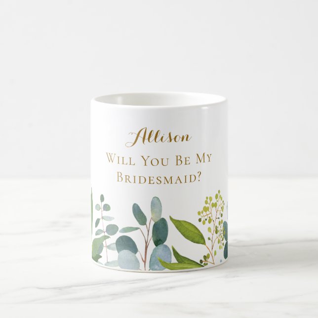 Taza De Café Eucalyptus acuarela deja propuesta de dama de hono (Centro)