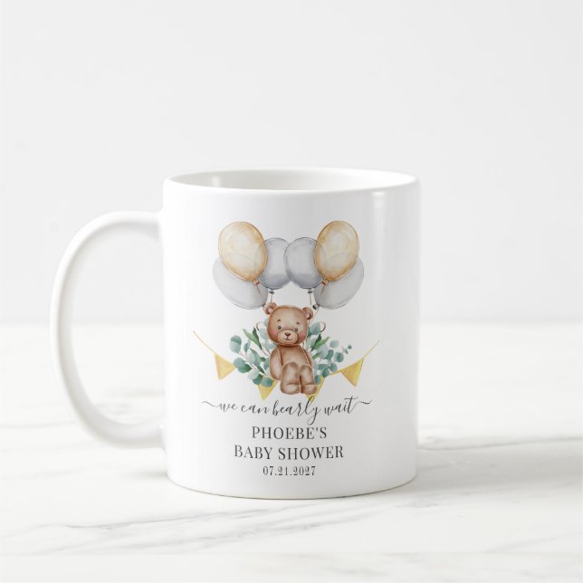 Taza De Café Eucalyptus Baby Shower Bearly Wait Bear & Balloons (Izquierda)