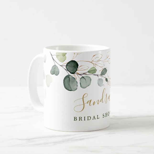 Taza De Café Eucalyptus deja Gold Floral, tu nombre café (Anverso izquierdo)