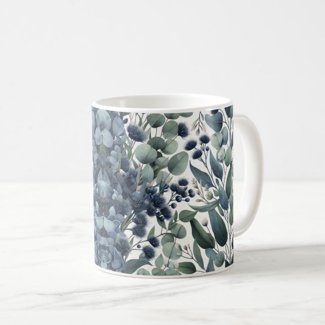 Taza De Café Eucalyptus flor marina flor acuarela ramas florale (Anverso derecho)