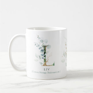 Taza De Café Eucalyptus Gold Monograma L Moda inicial de verde