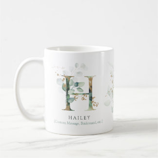 Taza De Café Eucalyptus Gold Monograma Moda inicial H Verdor