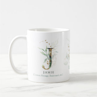 Taza De Café Eucalyptus Gold Monograma Moda inicial J Verdor
