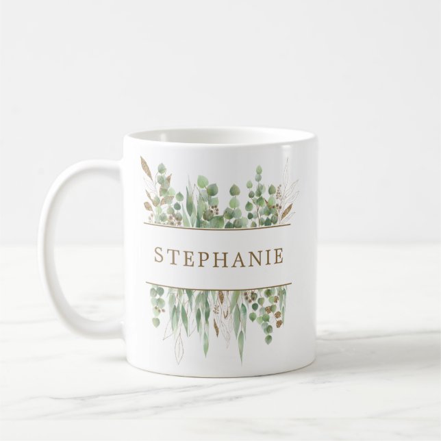 Taza De Café Eucalyptus Gold Personalizado Bridesmaid Regalos (Izquierda)