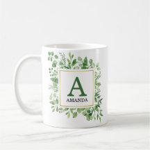 Eucalyptus Green Foliage Monogramed Mug