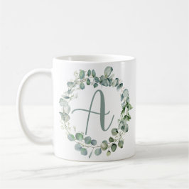 Taza De Café Eucalyptus Typografía de guirnalda Monograma A Ini