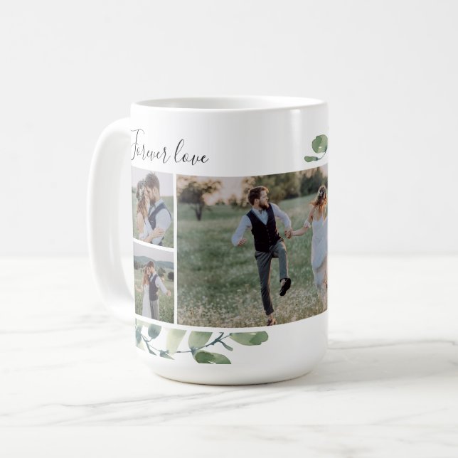 Taza De Café Eucalyptus Wedding Photo Collage Keepsake Plaque (Anverso izquierdo)
