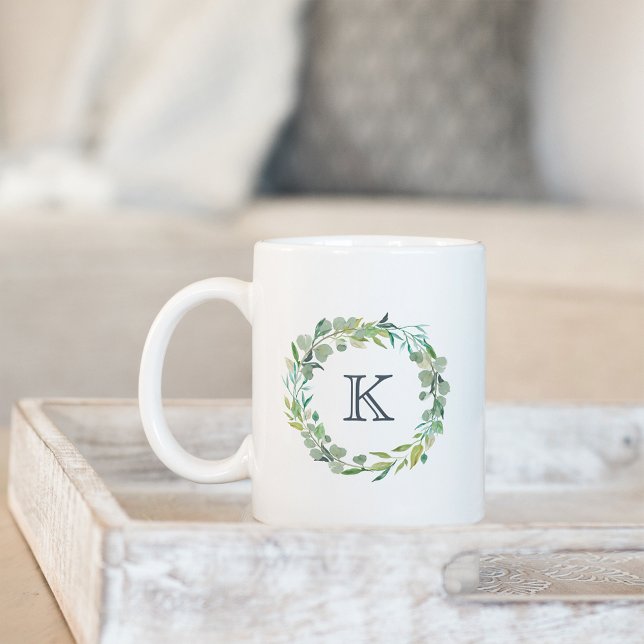 Taza De Café Eucalyptus Wreath Monograma (Subido por el creador)