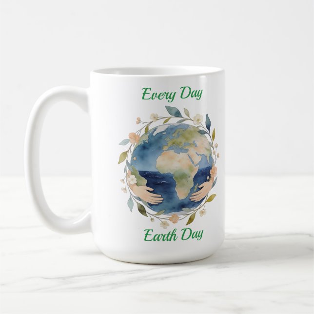 Taza De Café Every Day Earth Day Floral Globe With Hands (Izquierda)
