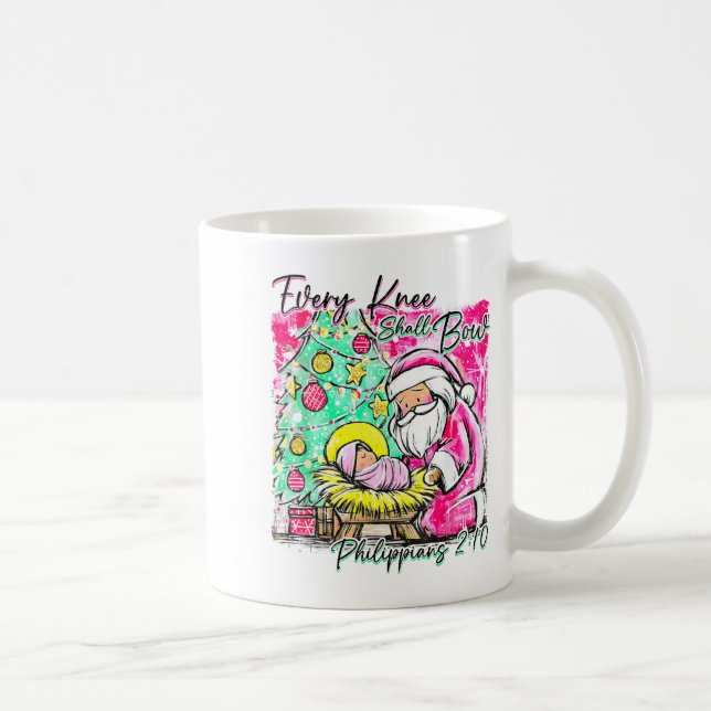 Taza De Café Every Knee Shall Bow Santa Christmas Nativity Scen (Derecha)