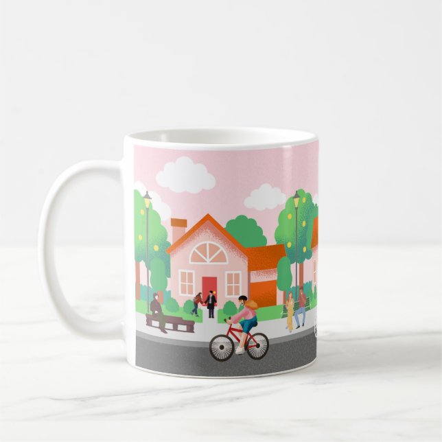 Taza De Café Everyday Love in a Cozy Neighborhood – Illustratio (Izquierda)