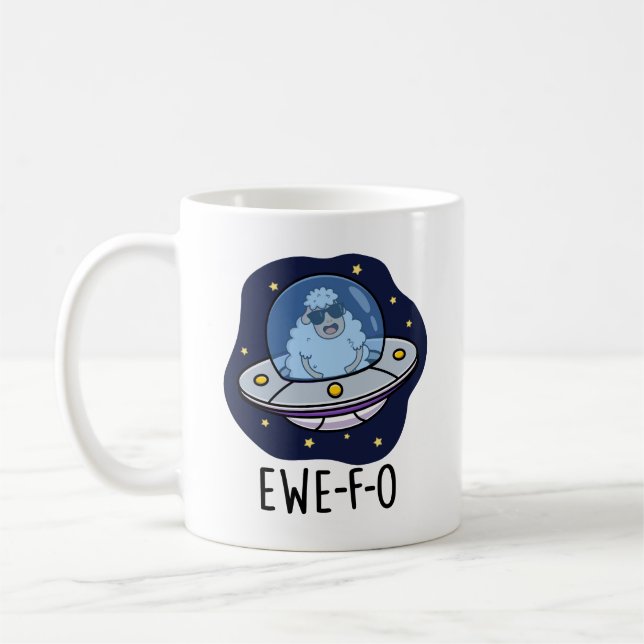 Taza De Café Ewe-F-O Funny UFO Pun (Izquierda)