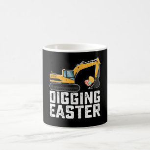 Taza De Café Excavadora de Pascua cavando divertida caza de hue