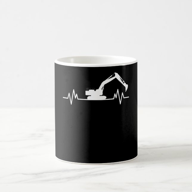 Taza De Café Excavator Heartbeat Motif Obra de construcción (Centro)
