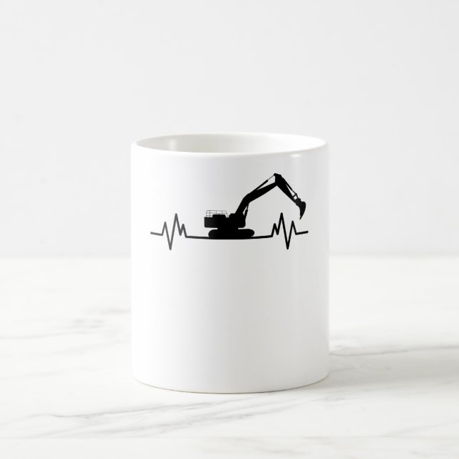 Taza De Café Excavator Heartbeat Motif Obra de construcción (Centro)