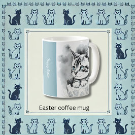 Taza De Café excéntrico gatito de Pascua en la cáscara de huevo