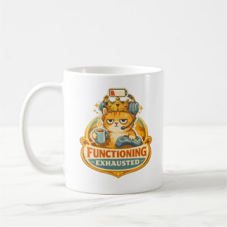 Taza De Café Exhausted Gamer Cat King Funny Coffee Gaming Art