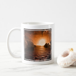 Taza De Café Exoplanet Trappist-1f Desde Su Lado De La Noche De
