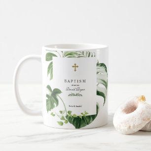 Taza De Café Exótica hoja tropical cruza el bautismo de niño de