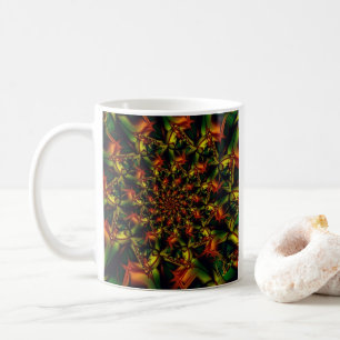 Taza De Café Exótico Arte fractal verde y amarillo