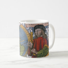 Taza De Café Explorador de Amerigo Vespucci en un mapa de Améri