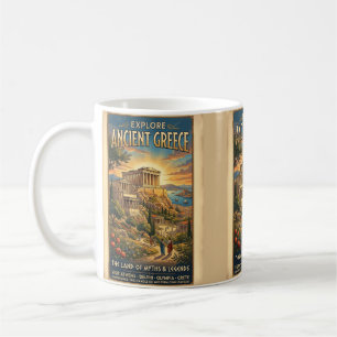Taza De Café Explorar cartel de viaje vintage de la antigua Gre