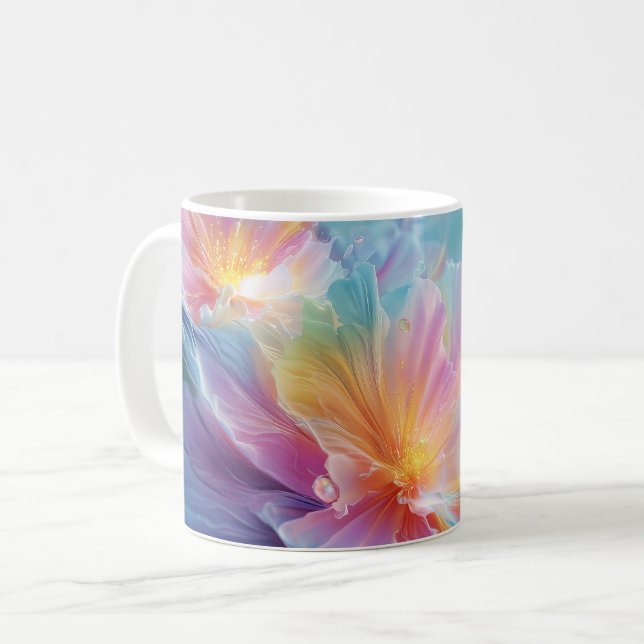 Taza De Café Explosión floral cósmica abstracta en pastel (Anverso izquierdo)