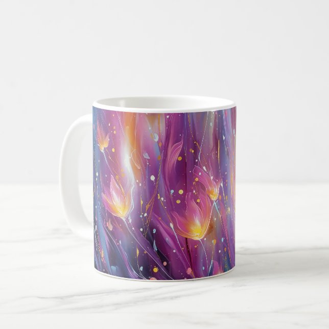 Taza De Café Explosión floral luminosa abstracta (Anverso izquierdo)