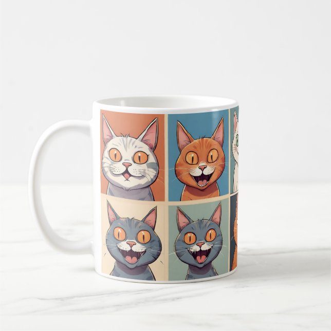 Taza De Café Expresiones faciales de gatos felices (Izquierda)