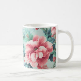 Taza De Café Exquisitas flores de Claret rosa, hojas azules ver