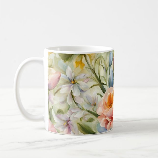 Taza De Café Exquisitas Flores De Primavera Sofisticadas. Pintu (Izquierda)