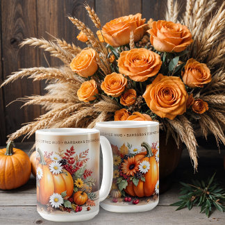 Taza De Café Exquisite Fall Pumpkins Wildflowers Custom Name