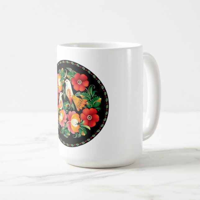 Taza De Café Exquisitos pájaros folclóricos floridos Bonita dec (Anverso derecho)