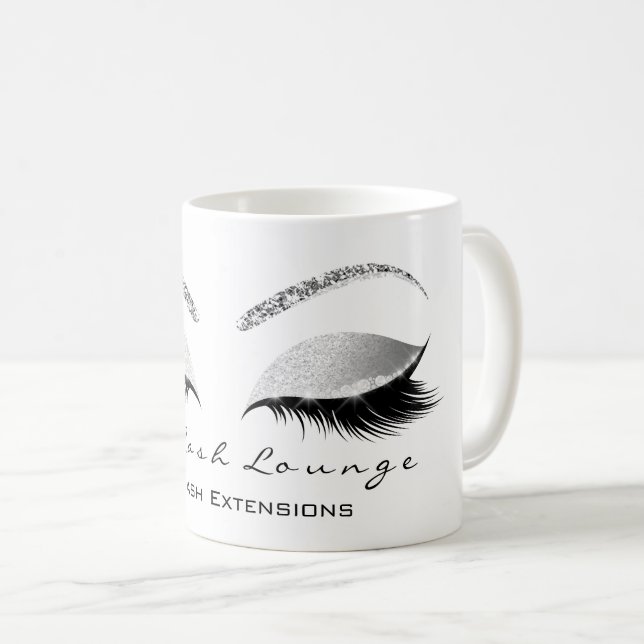 Taza De Café Extensión de pestañas Confetti Studio Gris blanco  (Anverso derecho)