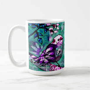 Taza De Café Extracto De Extracto Ave Floral Verde azulada Púrp