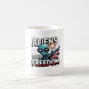 Taza De Café Extraterrestre Patriótico 4 de Julio Libertad