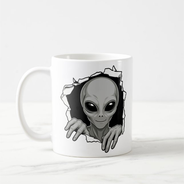 Taza De Café Extraterrestre Rompiendo la Pared (Izquierda)