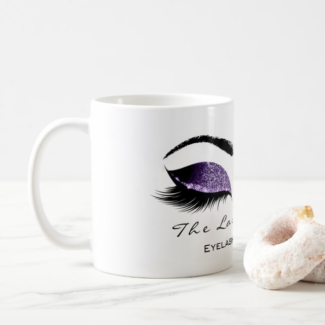 Taza De Café Eyelash Extension Beauty Studio Purpurina púrpura (Con donut)